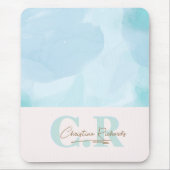 青モダンティール(緑がかった色)水色 マウスパッド (正面)