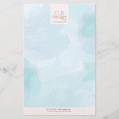 青モダンティール（緑がかった色）水色 便箋 (正面)