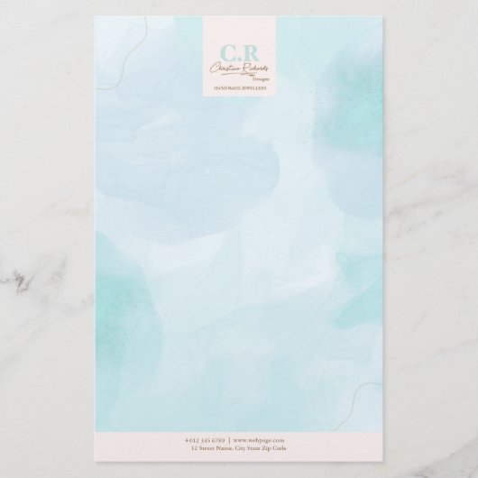 青モダンティール(緑がかった色)水色 便箋 (正面)