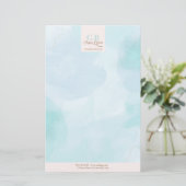 青モダンティール（緑がかった色）水色 便箋 (スタンド正面)