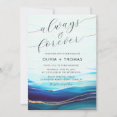 青モダンティール(緑がかった色)海波が常に永遠結婚 招待状 (正面)