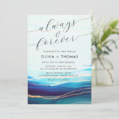 青モダンティール(緑がかった色)海波が常に永遠結婚 招待状 (スタンド正面)