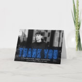 青モダンネオン写真卒業 サンキューカード (正面)