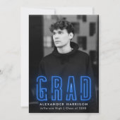 青モダンネオン縦写真卒業 案内状 (正面)