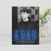 青モダンネオン縦写真卒業 案内状 (スタンド正面)