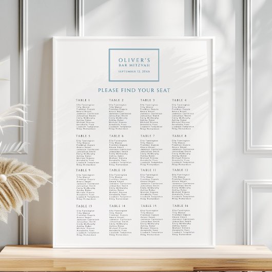 青モダンバー（ユダヤ教の）バル・ミツバー座席表ポスター ポスター