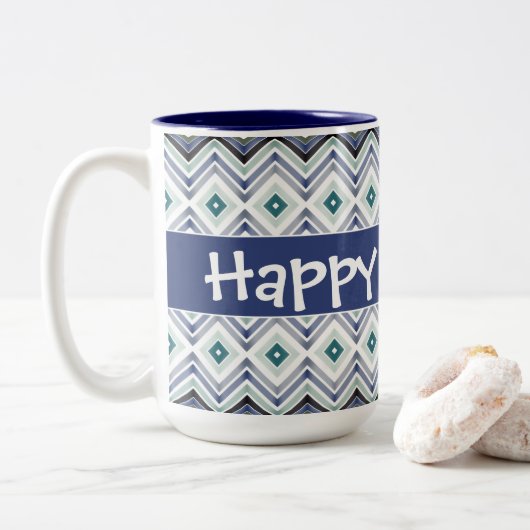 青モダンパターン（の模様が）ある ツートーンマグカップ (ドーナツ)