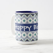 青モダンパターン（の模様が）ある ツートーンマグカップ (正面左)