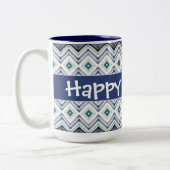 青モダンパターン（の模様が）ある ツートーンマグカップ (左)