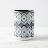 青モダンパターン(の模様が)ある ツートーンマグカップ (中央)