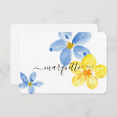 青モダンパーソナライズされた黄色の水色の花 サンキューカード (正面/裏面)