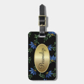 青モダンビクトリアンフローラデザイン ラゲッジタグ (正面縦)