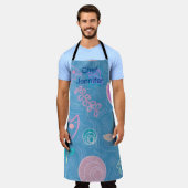 青モダンピンクと紫のフローラチューリップ エプロン (着用した状態)