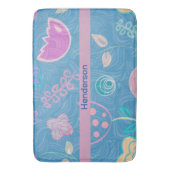 青モダンピンクと紫のフローラチューリップ バスマット (正面縦)