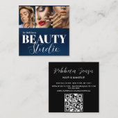 青モダンファッションスタイリスト署名3写真 スクエア名刺 (正面/裏面)