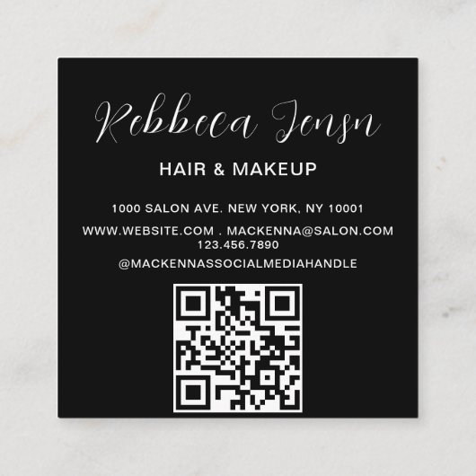 青モダンファッションスタイリスト署名3写真 スクエア名刺 (裏面)