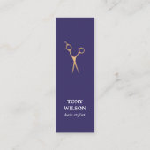 青モダンフェイクエレガント金ゴールドはさみサロン スキニー名刺 (正面)