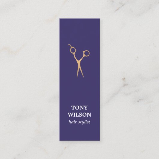 青モダンフェイクエレガント金ゴールドはさみサロン スキニー名刺 (正面)