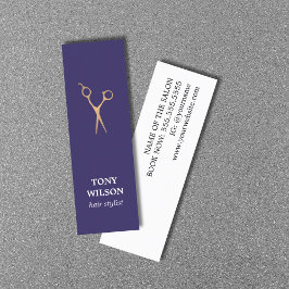 青モダンフェイクエレガント金ゴールドはさみサロン スキニー名刺