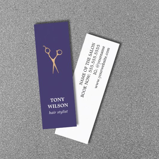 青モダンフェイクエレガント金ゴールドはさみサロン スキニー名刺