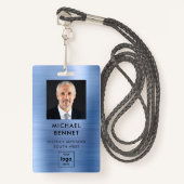 青モダンフェイク金属企業の写真ID バッジ (正面ランヤード)