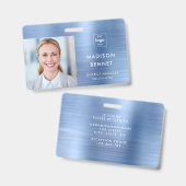 青モダンフェイク金属企業の写真ID バッジ (正面&裏面)