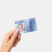 青モダンフェイク金属企業の写真ID バッジ (手持ち)