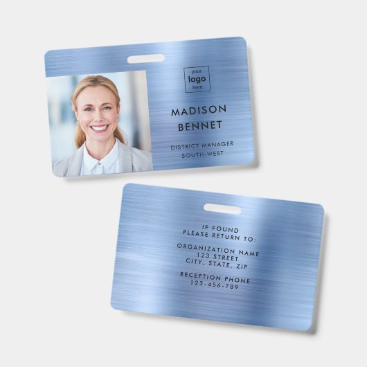 青モダンフェイク金属企業の写真ID バッジ (正面＆裏面)
