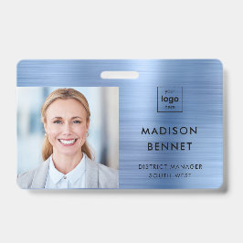 青モダンフェイク金属企業の写真ID バッジ