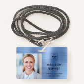 青モダンフェイク金属企業の写真ID バッジ (正面ランヤード)