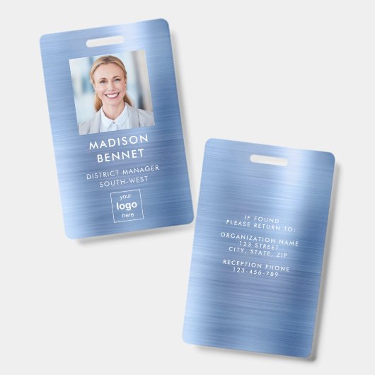青モダンフェイク金属企業の写真ID バッジ (正面＆裏面)