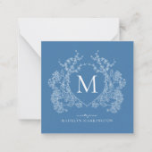 青モダンフランスのフローラクレストモノグラム ノートカード (正面)