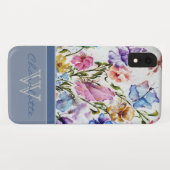 青モダンフローラと蝶モノグラム名 Case-Mate iPhoneケース (裏面(横))