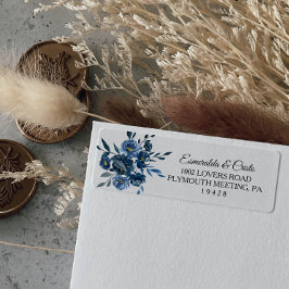 青モダンフローラ差出人住所ラベル ラベル