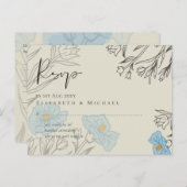 青モダンフローラ抽象芸術結婚式RSVP ポストカード (正面/裏面)