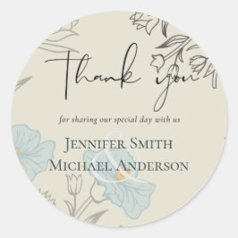 青モダンフローラ抽象芸術結婚 ラウンドシール