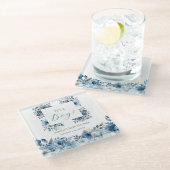 青モダンフローラ水彩赤ちゃんシャワー ガラスコースター (アングル)