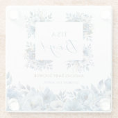 青モダンフローラ水彩赤ちゃんシャワー ガラスコースター (裏面)