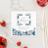 青モダンフローラ水彩赤ちゃんシャワー スタンダードカクテルナプキン (インサイチュ)