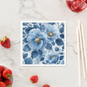 青モダンフローラ水彩赤ちゃんシャワー スタンダードカクテルナプキン (インサイチュ)