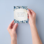 青モダンフローラ水彩赤ちゃんシャワー チラシ (手)