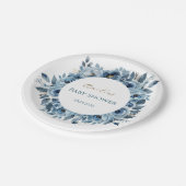 青モダンフローラ水彩赤ちゃんシャワー ペーパープレート (アングル)