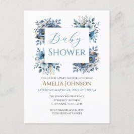 青モダンフローラ水彩赤ちゃんシャワー ポストカード