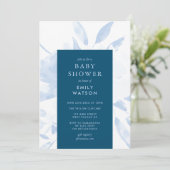 青モダンフローラ水彩赤ちゃんシャワー 招待状 (スタンド正面)