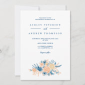 青モダンフローラ水色シック結婚s 招待状 (正面)