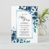 青モダンフローラ結婚の後のパーティー 招待状 (スタンド正面)