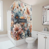 青モダンフローラ結婚式招待状 シャワーカーテン (インサイチュ)