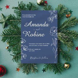 青モダンフローラ結婚式招待状 招待状