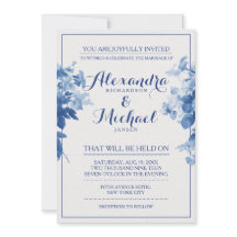 青モダンフローラ花水彩結婚カード