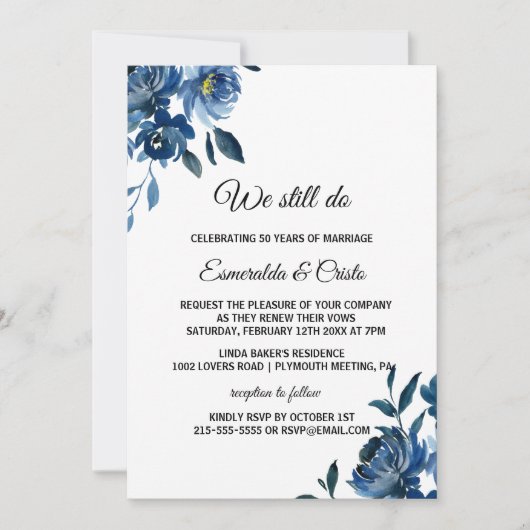 青モダンフローラ誓の更新 招待状 (正面)